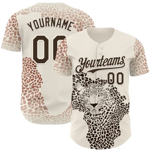 3DPattern15053 Custom Cream-Brown Leopard Print Authentic Baseball Jersey
