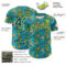 Custom Blue Royal Green-Light Yellow Peacock Feather Print Authentic Baseball Jersey