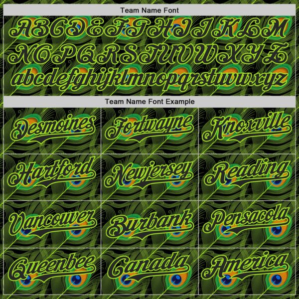 Custom Black-Neon Green Peacock Feather Print Authentic Baseball Jersey