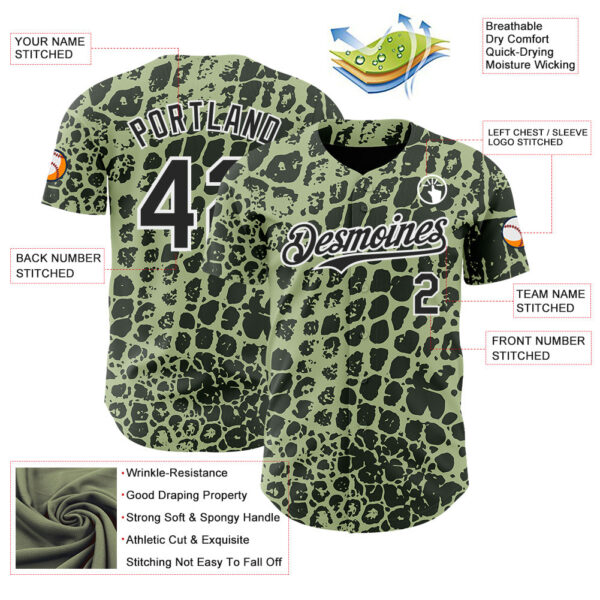 Custom Green Black-White Crocodile Skin Authentic Baseball Jersey