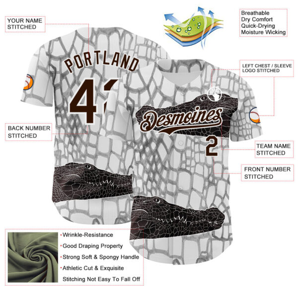 Custom White Brown-Gray Crocodile Skin Authentic Baseball Jersey