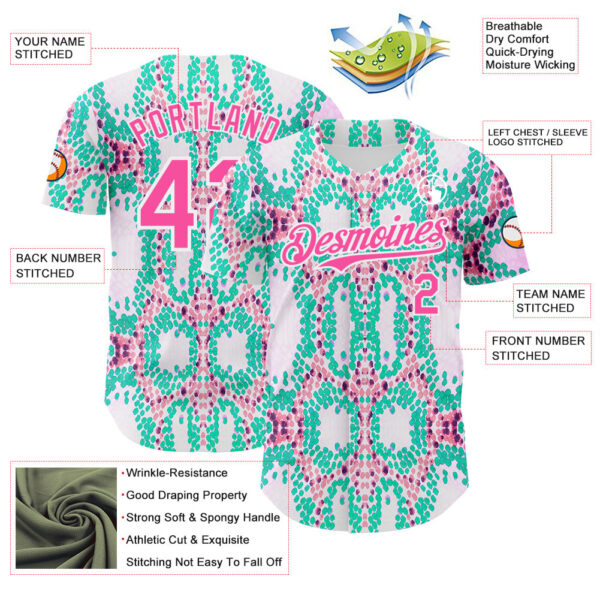 Custom White Pink-Green Snake Skin Authentic Baseball Jersey