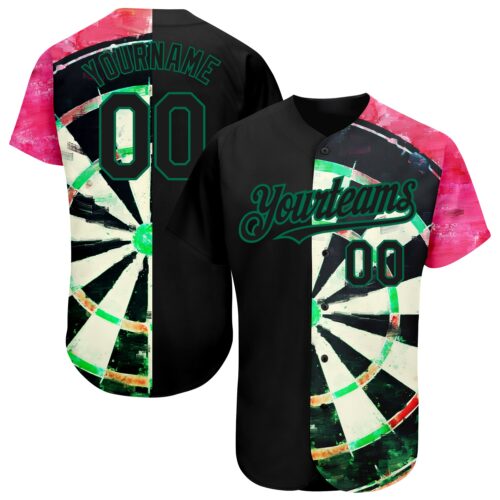 3DPattern1511 Custom Black Kelly Green-Red 3D Pattern Design Dart Board Authentic Baseball Jersey