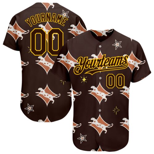 3DPattern1558 Custom Brown Yellow 3D Pattern Design Leopard Authentic Baseball Jersey