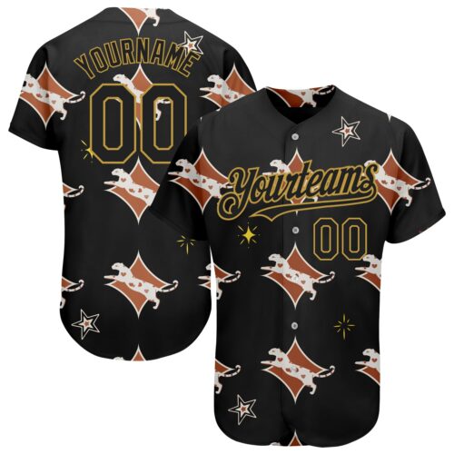 3DPattern1559 Custom Black Old Gold 3D Pattern Design Leopard Authentic Baseball Jersey