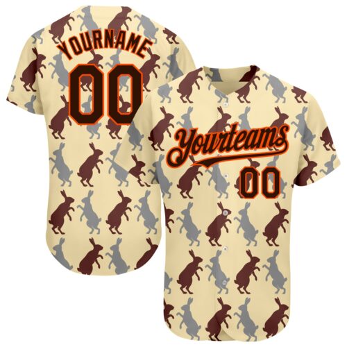 3DPattern1562 Custom City Cream Brown-Orange 3D Pattern Design Rabbit Authentic Baseball Jersey