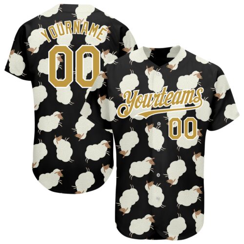 3DPattern1564 Custom Black Old Gold-White 3D Pattern Design Goat Authentic Baseball Jersey