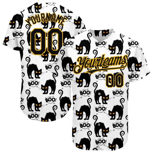 3DPattern1567 Custom White Black-Yellow 3D Pattern Design Cat Authentic Baseball Jersey