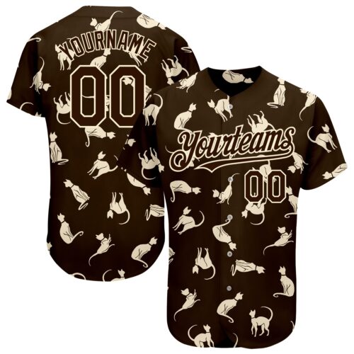 3DPattern1568 Custom Brown Cream 3D Pattern Design Cat Authentic Baseball Jersey