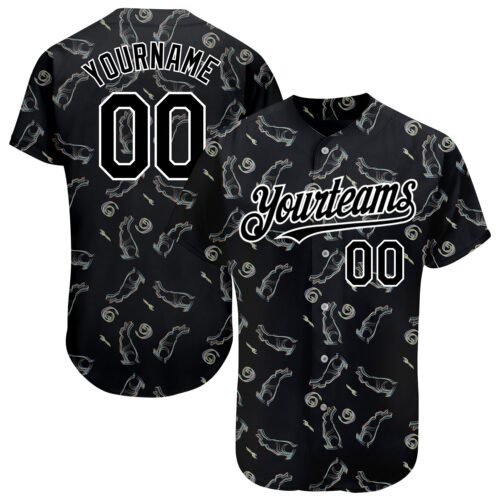 3DPattern1575 Custom Black White 3D Pattern Design Rabbit Authentic Baseball Jersey