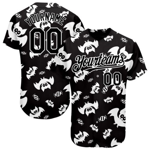 3DPattern1576 Custom Black White 3D Pattern Design Bat Authentic Baseball Jersey