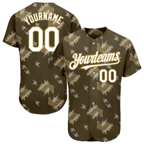 3DPattern1580 Custom Olive Old Gold-White 3D Pattern Design Rabbit Authentic Baseball Jersey