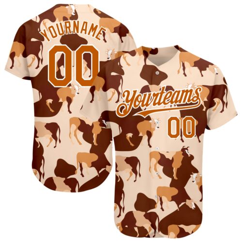 3DPattern1585 Custom Cream Texas Orange-White 3D Pattern Design Ox Authentic Baseball Jersey