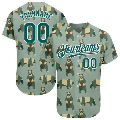 3DPattern1586 Custom Green Grass Green-White 3D Pattern Design Bear Authentic Baseball Jersey