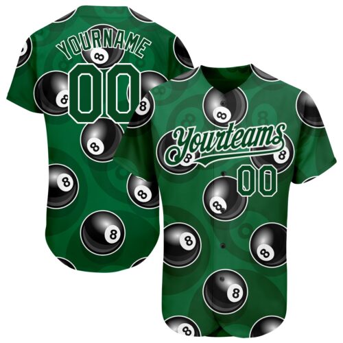 3DPattern1652 Custom Green White 3D Pattern Design Billiards Snooker 8 Ball Authentic Baseball Jersey
