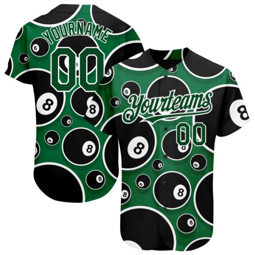3DPattern1653 Custom Green White 3D Pattern Design Billiards Snooker 8 Ball Authentic Baseball Jersey