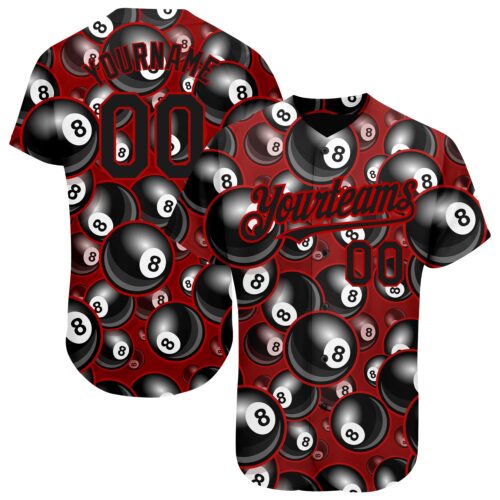 3DPattern1654 Custom Red Black 3D Pattern Design Billiards Snooker 8 Ball Authentic Baseball Jersey