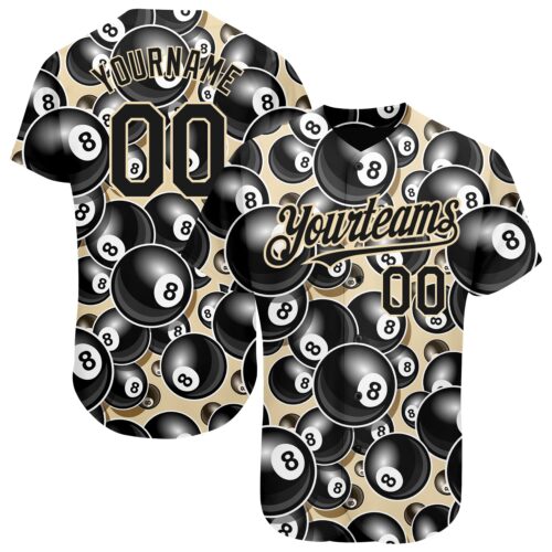 3DPattern1656 Custom City Cream Black 3D Pattern Design Billiards Snooker 8 Ball Authentic Baseball Jersey