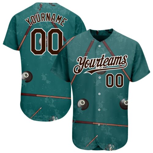 3DPattern1662 Custom Midnight Green Brown-White 3D Pattern Design Billiards Snooker 8 Ball Authentic Baseball Jersey
