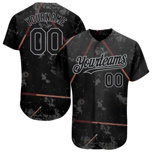 3DPattern1663 Custom Black Gray 3D Pattern Design Billiards Snooker 8 Ball Authentic Baseball Jersey