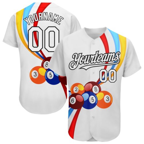 3DPattern1670 Custom White Black 3D Pattern Design Billiards Authentic Baseball Jersey