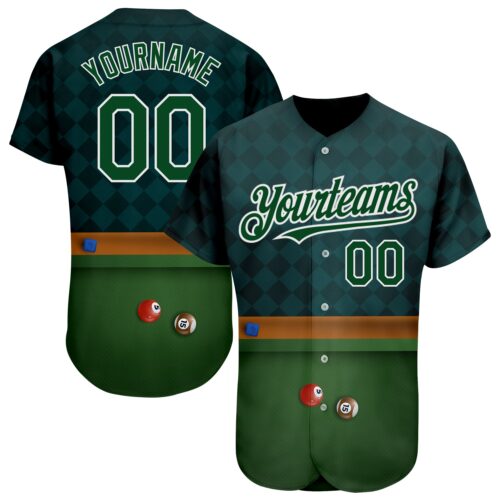 3DPattern1671 Custom Green White 3D Pattern Design Billiards Authentic Baseball Jersey