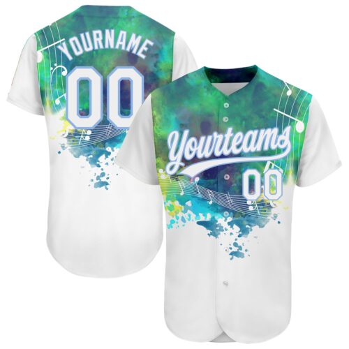 3DPattern1958 Custom White Light Blue 3D Pattern Design Music Festival Abstract Colorful Music Grunge Style Authentic Baseball Jersey