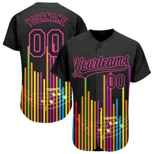 3DPattern1959 Custom Black Pink 3D Pattern Design Music Festival Abstract Music Soundwave Authentic Baseball Jersey