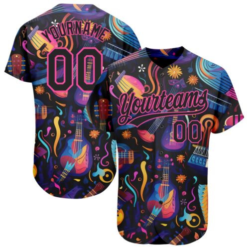 3DPattern1964 Custom Black Pink 3D Pattern Design Music Festival Musical Instruments Authentic Baseball Jersey