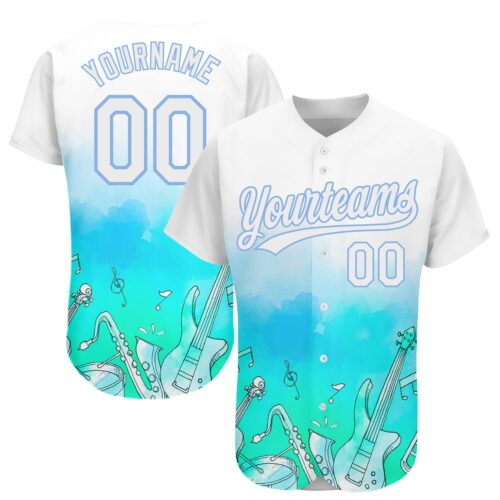 3DPattern1968 Custom White Light Blue 3D Pattern Design Music Festival Musical Instruments Authentic Baseball Jersey