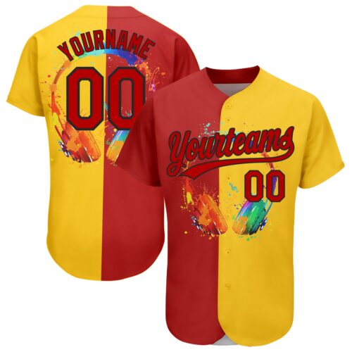 3DPattern1971 Custom Yellow Red-Black 3D Pattern Design Music Festival Watercolor Headphone With Musical Notes Authentic Baseball Jersey