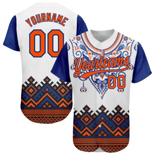 3DPattern1998 Custom White Orange-Royal 3D Pattern Design Traditional African Ethnic Style Authentic Baseball Jersey