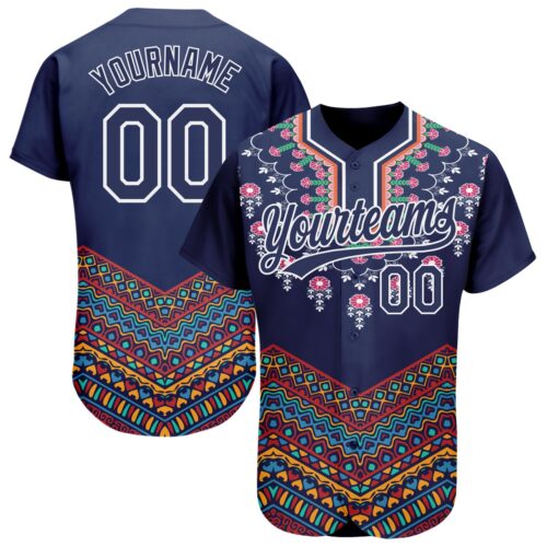 3DPattern2002 Custom Navy White 3D Pattern Design Vintage Floral African Ethnic Style Authentic Baseball Jersey