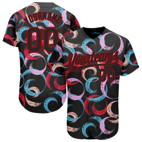 3DPattern2005 Custom Black Red 3D Pattern Design Abstract Grunge Art Authentic Baseball Jersey
