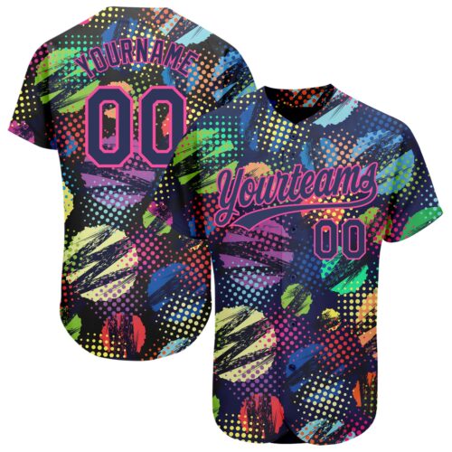3DPattern2007 Custom Navy Pink 3D Pattern Design Abstract Halftone Circles Zigzag Style Authentic Baseball Jersey