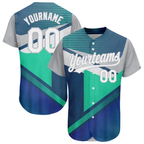 3DPattern2014_b740375c-7f4e-4b4d-8afe-10c443e23f6d Custom Navy White Gray-Aqua 3D Pattern Design Abstract Sport Authentic Baseball Jersey