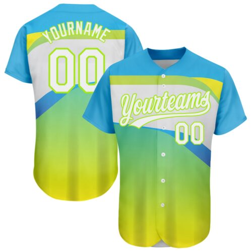 3DPattern2016_c3ce5a37-1541-4775-a3fd-2b531e131244 Custom Neon Green White-Sky Blue 3D Pattern Design Abstract Sport Authentic Baseball Jersey