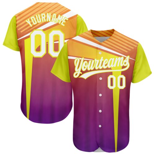 3DPattern2017_22acccb9-0a7f-4a31-8155-225f65d7820c Custom Orange White Purple-Neon Yellow 3D Pattern Design Abstract Sport Authentic Baseball Jersey