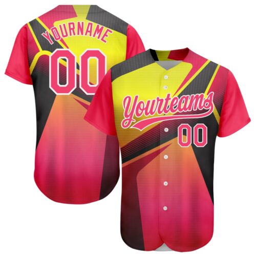 3DPattern2024_08409eba-6bb3-4b43-8015-e7d548bda4bd Custom Neon Pink Neon Yellow-White 3D Pattern Design Abstract Sport Authentic Baseball Jersey
