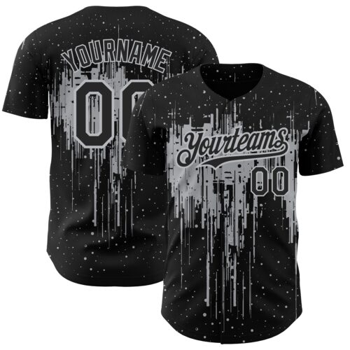 3DPattern2126 Custom Black Gray 3D Pattern Design Dripping Splatter Art Authentic Baseball Jersey
