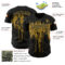 Custom Black Old Gold 3D Pattern Design Dripping Splatter Art Authentic Baseball Jersey