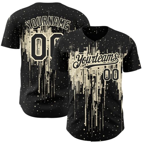 3DPattern2133 Custom Black Cream 3D Pattern Design Dripping Splatter Art Authentic Baseball Jersey
