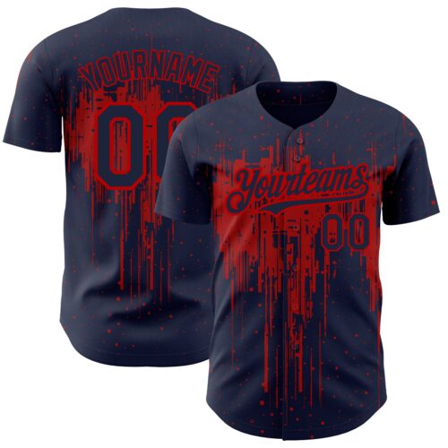 3DPattern2147 Custom Navy Red 3D Pattern Design Dripping Splatter Art Authentic Baseball Jersey