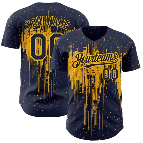 3DPattern2148 Custom Navy Gold 3D Pattern Design Dripping Splatter Art Authentic Baseball Jersey