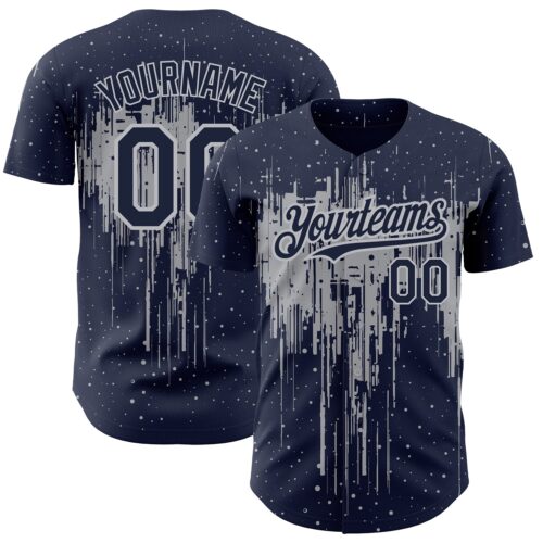 3DPattern2150 Custom Navy Gray 3D Pattern Design Dripping Splatter Art Authentic Baseball Jersey