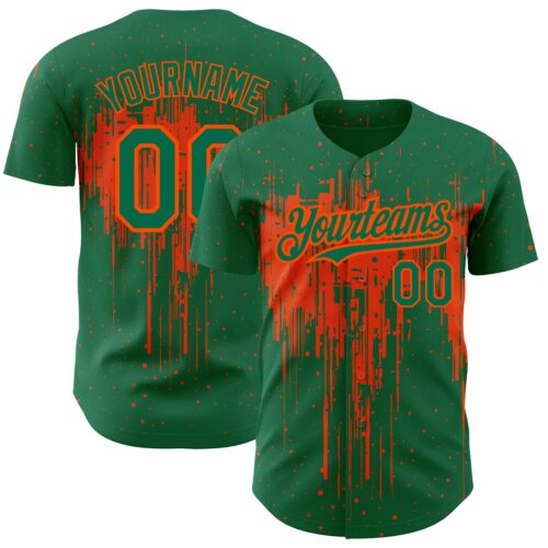3DPattern2162 Custom Kelly Green Orange 3D Pattern Design Dripping Splatter Art Authentic Baseball Jersey