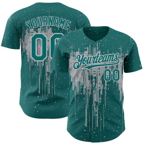 3DPattern2165 Custom Teal Gray 3D Pattern Design Dripping Splatter Art Authentic Baseball Jersey