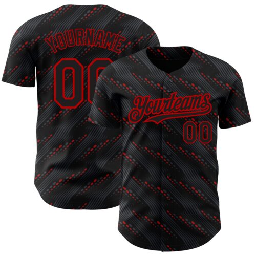 3DPattern2167_4c3cd73d-2978-496b-a713-978d71fd02c6 Custom Black Red 3D Pattern Design Slant Lines Authentic Baseball Jersey
