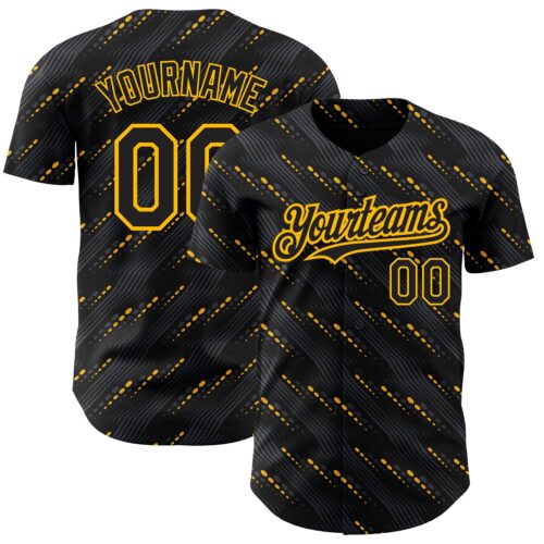 3DPattern2168_190288cf-d71c-4190-a14c-d295037f83cc Custom Black Gold 3D Pattern Design Slant Lines Authentic Baseball Jersey
