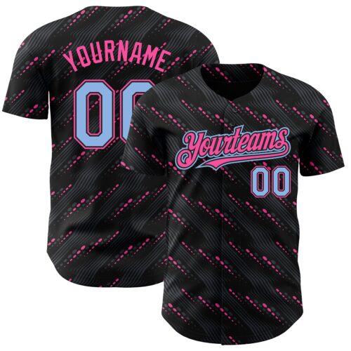 3DPattern2172_e4be2a58-1cd1-4f4f-a055-31117bc4e6da Custom Black Light Blue-Pink 3D Pattern Design Slant Lines Authentic Baseball Jersey